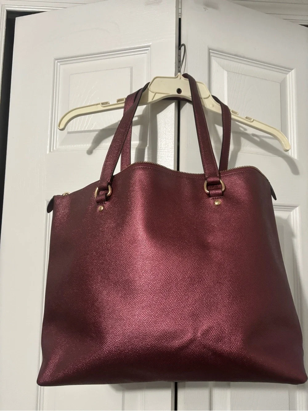 Coach Metallic Burgundy Zip-Front Tote